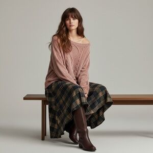 Yes Lola Slouchy Cable Knit Sweater Pink Size M